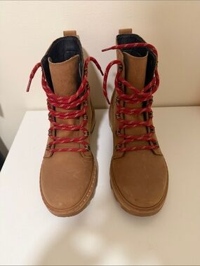 Sorel Brown Leather Lace-Up Boots with Red Hiking Laces